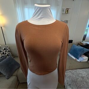 Bozzolo Women's Brown super soft cropped Long Sleeve Top